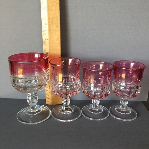 Vintage King crown pink glass faceted drink glasses cordials 4 set - Picture 3 of 7